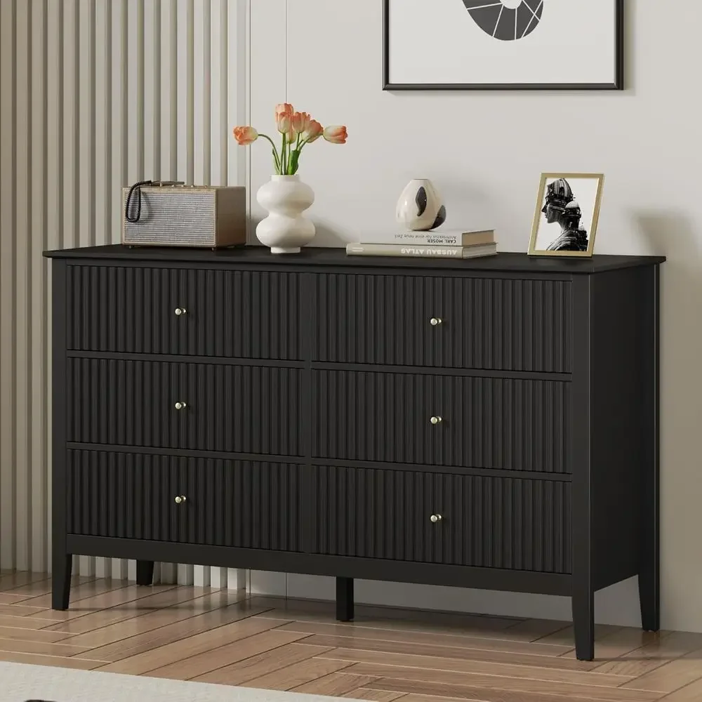 6-Drawer Lute Wood Storage Cabinet for Bedroom or Living Room