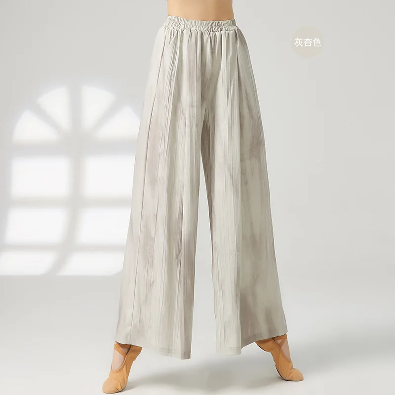 2025 Nuova danza classica cinese che scorre drappo pieghettato pantaloni a gamba larga pantaloni da danza moderna da donna pantaloni per esercizi per il corpo yoga
