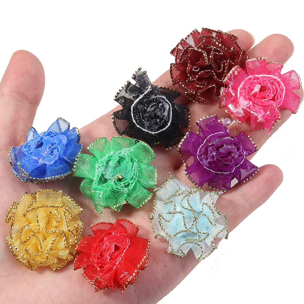 20Pcs Chiffon Gauze Artificial Flowers DIY Headwear Wedding Decorations Fake Flowers Clothes Crafts Hairpin Corsage Accessories