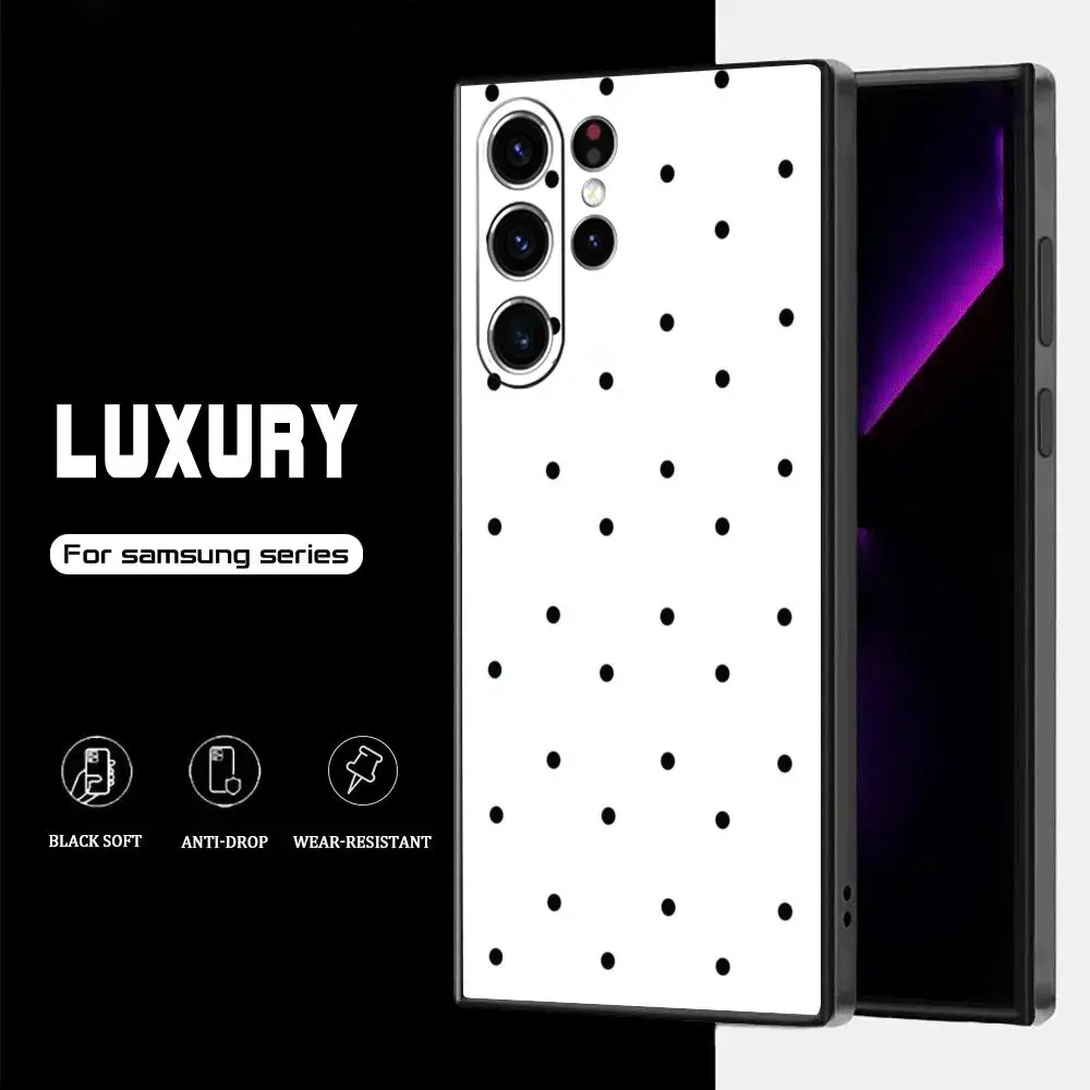 Minimalist Black White Polka Dot Phone Case For Samsung Galaxy S26 S25 S24 S23 S22 S21 S20 Plus Ultra Soft Black - view 2