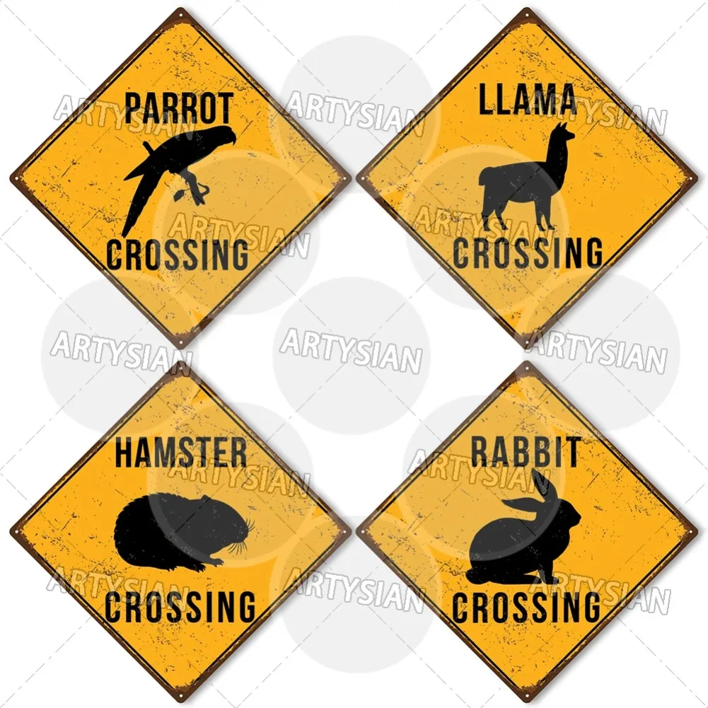 Animal Crossing Metal Sign - Elk Kangaroo Guinea Pig Peacock Motorcycle Zone & Wildlife, Farm Safety Decor Plaque
