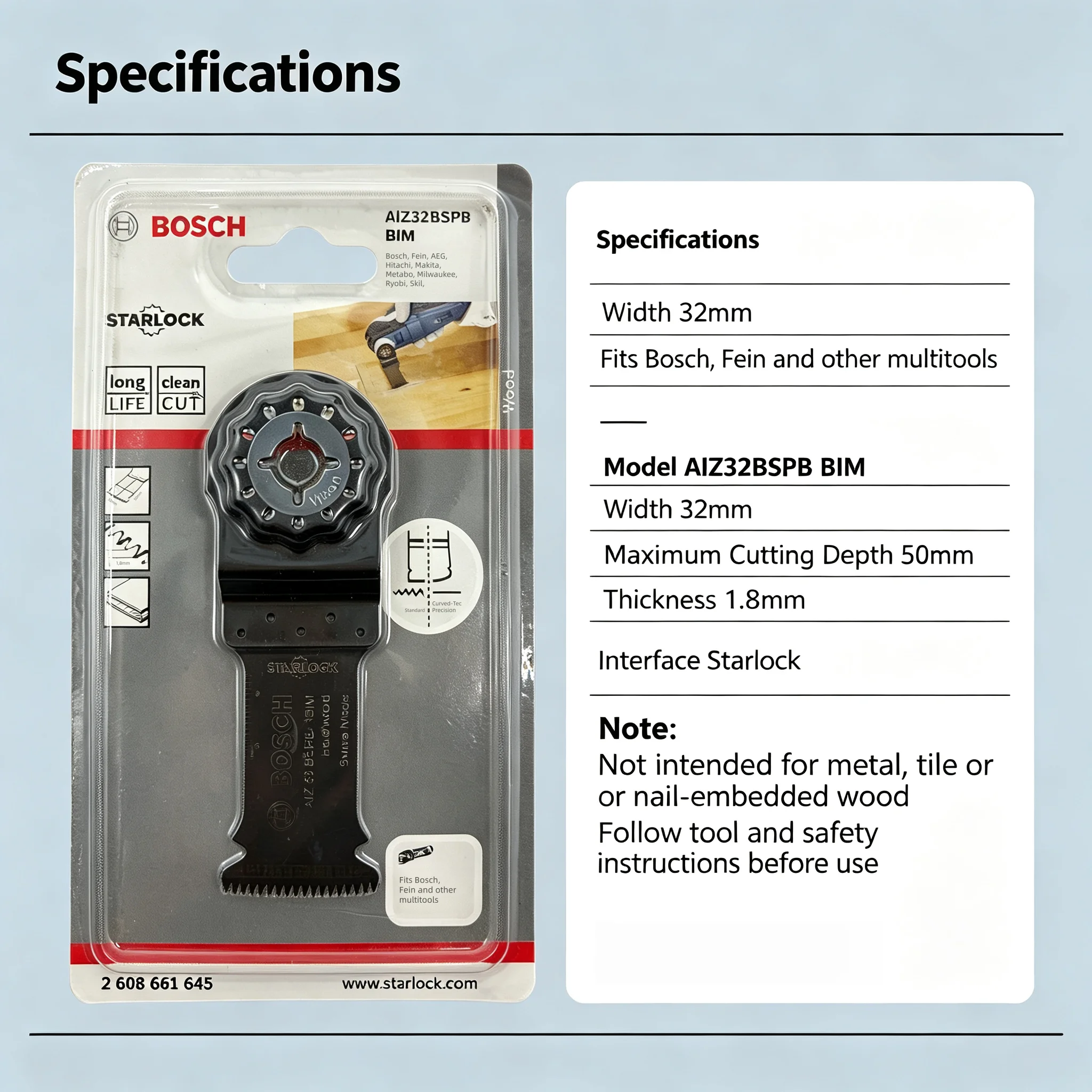 Bosch AIZ32BSPB BIM Starlock Oscillating Multi‑Tool Saw Blade 32mm Clean Cut Wood Cutting Blade For Multitool