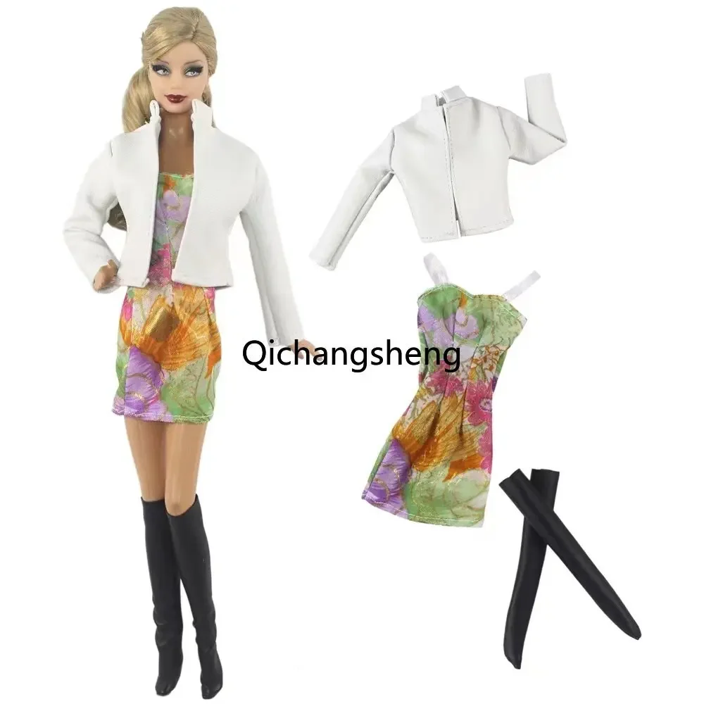 

White Leather Coat Jacket Boots Little Gown 1/6 BJD Doll Clothes Set For Barbie Dress For Barbie Outfits Accessories Toy 11.5"