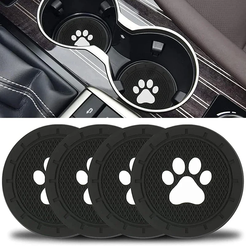 Cute Dog Paw Car Cup Holder Coaster Silicone Anti Slip Cup Holder Insert Coaster Mat Universal Car Interior Accessories