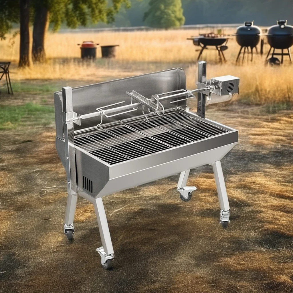 Portable Commercial Stainless Steel Charcoal BBQ Grill Machine Pig Lamb Folding Design Gas Garden Cooking Garden Rotisserie