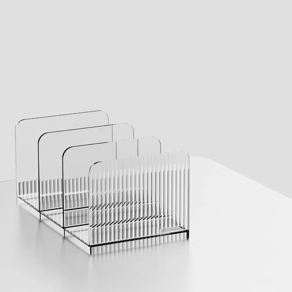 Three-Compartment Transparent Bookends Non-Slip Stackable Documents Stand Reusable Space Saving Book Storage Rack Stationery