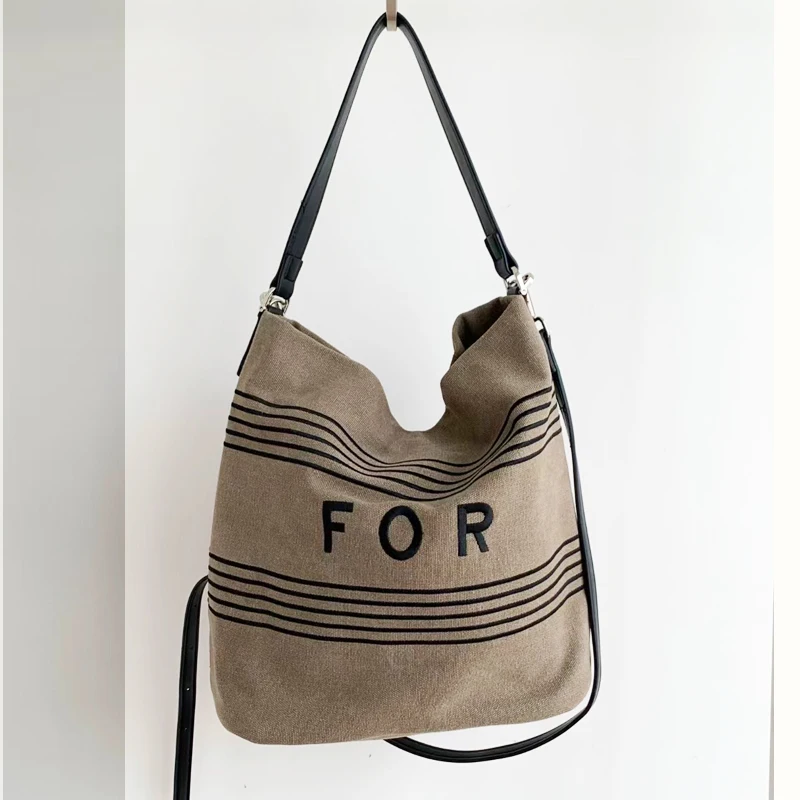 

Korean Casual Tote Bags For Women Luxury Designer Handbags Purses 2025 New In Canvas Embroidered Letter Underarm Cloth Shoulder