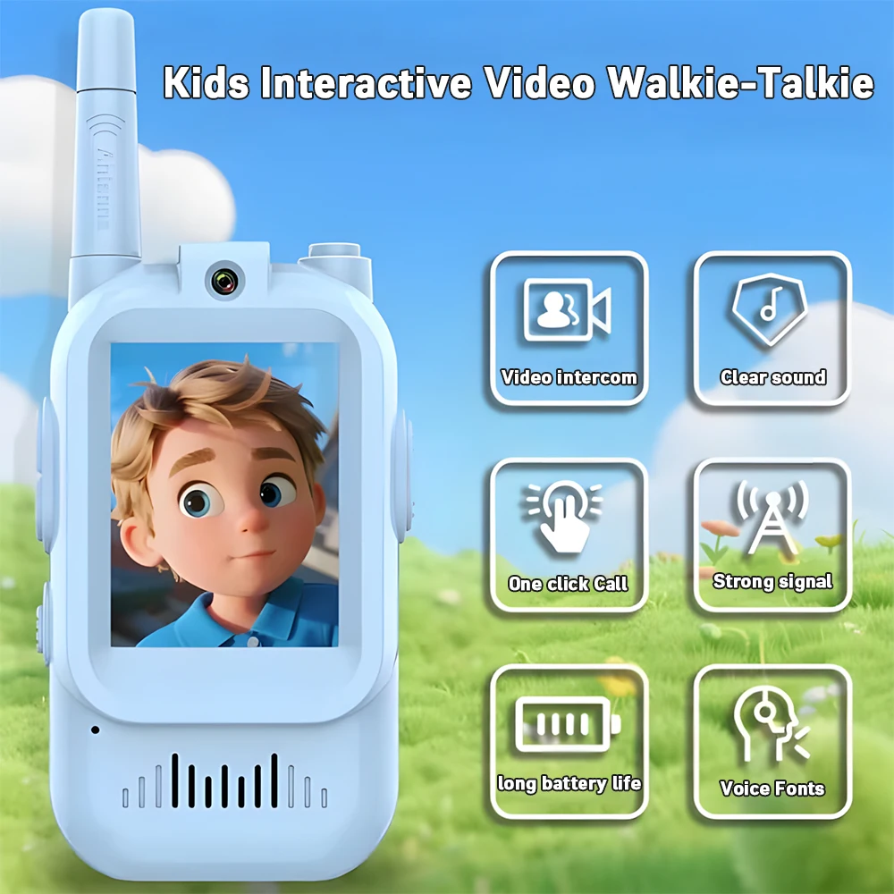 Walkie Talkie For Kids Rechargeable Voice Fonts With 2" HD Video One-Click HD Call Intercom For Boy Girl Birthday Christmas Gift