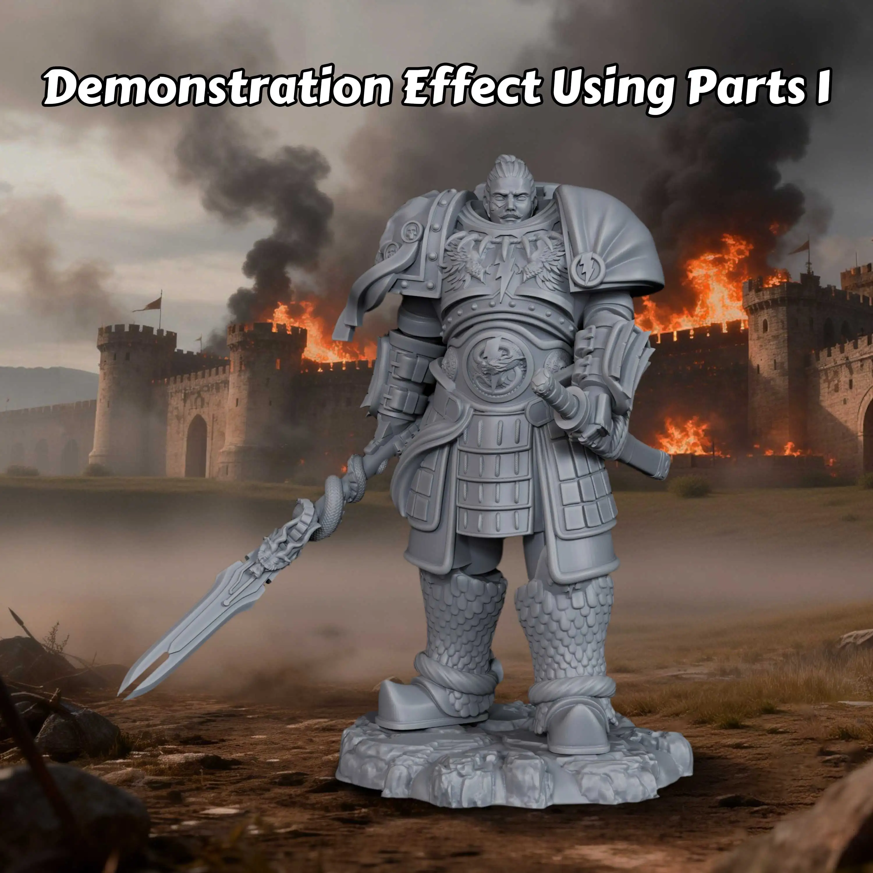 

RPG Warrior Miniature - Heavy Armor Hero with Ornate Shoulder Guard, Unpainted Collection for TRPG Adventures, Diorama Display