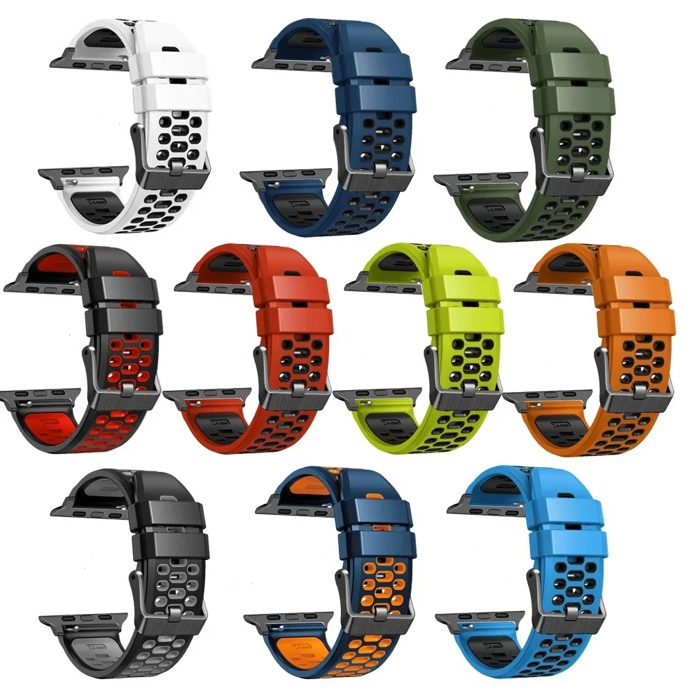Sport Silicone Band for Apple Watch Ultra 2 49mm 45mm 44mm 42mm Breathable Strap For iWatch Series 8 9 SE 5 6 7 4 Accessory Men image 4