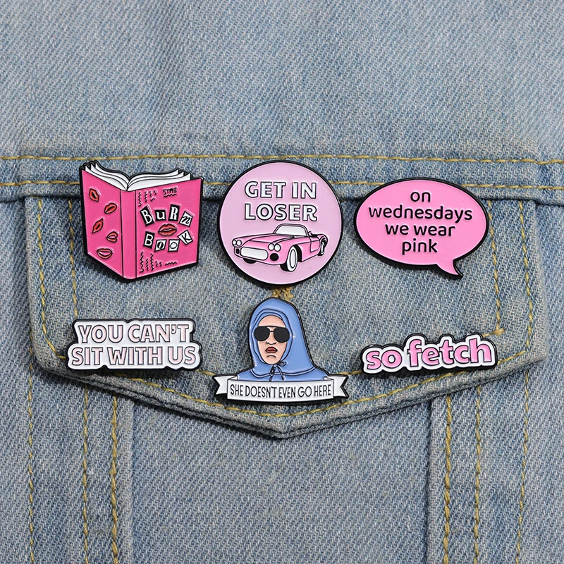 Mean Girls Enamel Pins She Doesn't Even Go Here Brooches Lapel Badge Campus Youth Movie Cartoon Metal Pin Jewelry Accessories