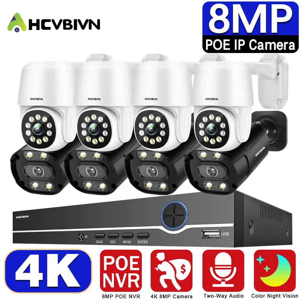 

POE CCTV Camera Security System Kit PTZ 4K 8CH NVR Kit Auto Tracking Two-Way Audio 8MP IP Camera Video Surveillance Set