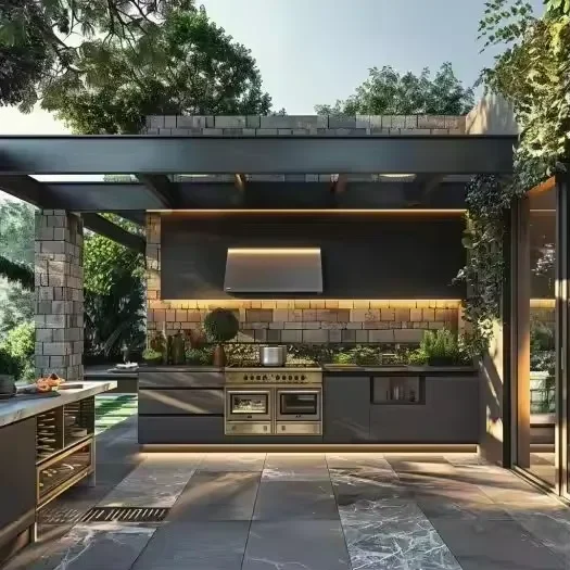 %j& 5 Vermont Outdoor Kitchen Grill Cabinets - Modular Custom Garden Stainless Steel BBQ Kitchen with Shed for Outdoor Spaces