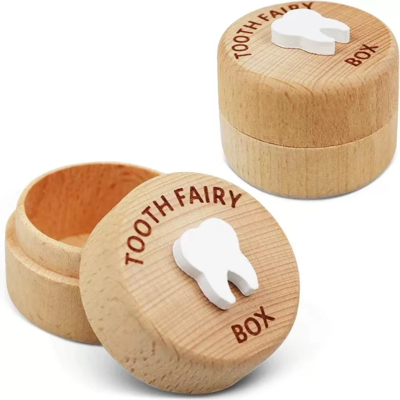 Tooth Fairy Box 3D Carved Wooden Tooth Storage Box for Tooth Keepsake Teeth Collection Box Fetal Hair Collector Birthday Gift