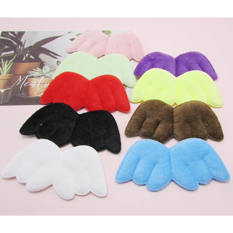 10PCS Double  Plush Angel Wing  Ball Padded Appliques For clothes DIY Baby hair Clip headwear Decor Ornament Accessories