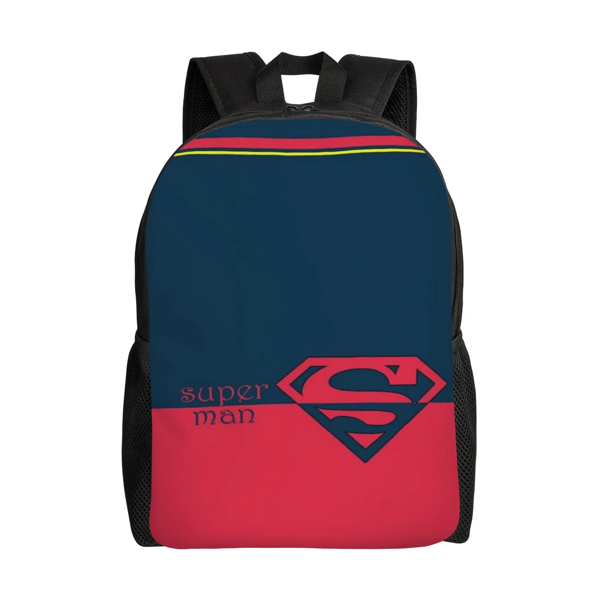 Back to school season Retro Color Block Superman Logo Art Rucksack  Teenager Light Backpack