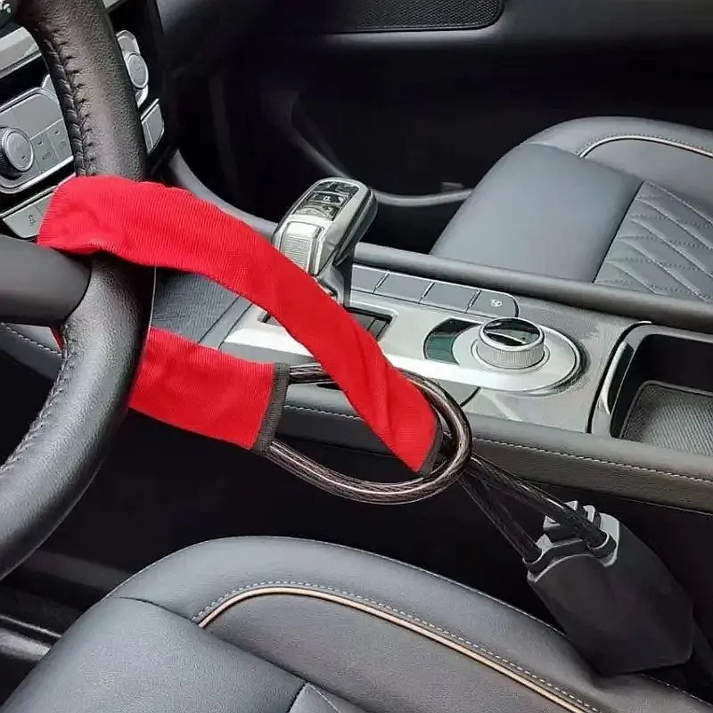 Universal Car Steering Wheel Lock Seat Belt Anti-Theft Device 2 Keys Easy Install