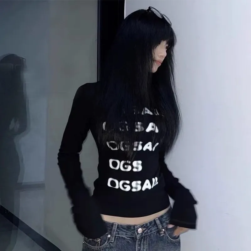 Tonngirls Vintage Print Graphic Tops Black Skinny Letter T Shirt Women Y2k American Retro 90s Crop Tops Streetwear Fashion Tees image 6