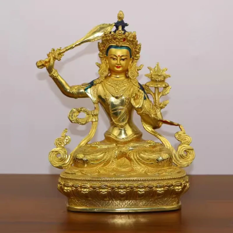 Pure Copper Tibetan Tantric Manjushri Buddha Statue Craft Desktop Decoration