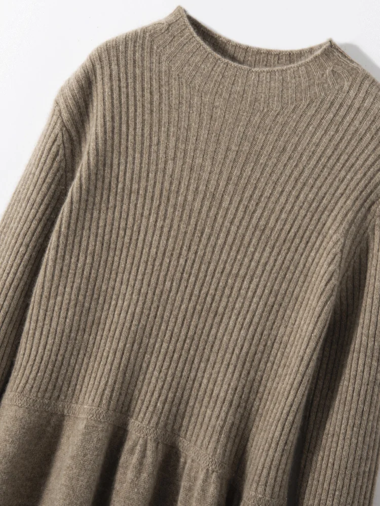 

CHICUU Women's 100% Cashmere Knitted Dresses O-neck Pullover Long Dress Autumn Winter Fit And Flare Cashmere Knitwear Dress