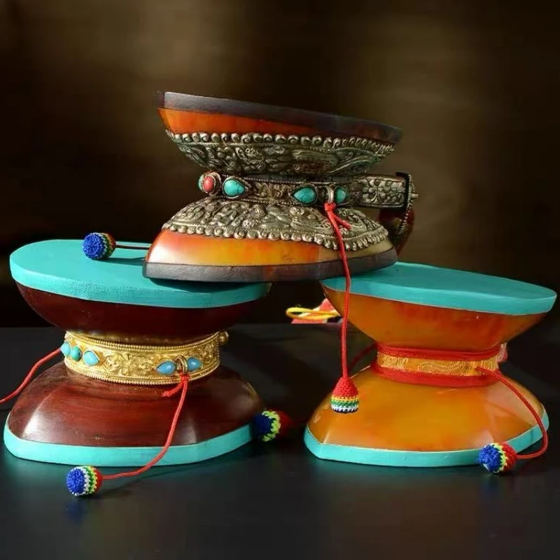 

Handcrafted Tibetan Ritual Instruments from Nepal Mulberry Wood Dharma Drum Mulberry Wood Sheepskin Hand Drum Decorative Piece