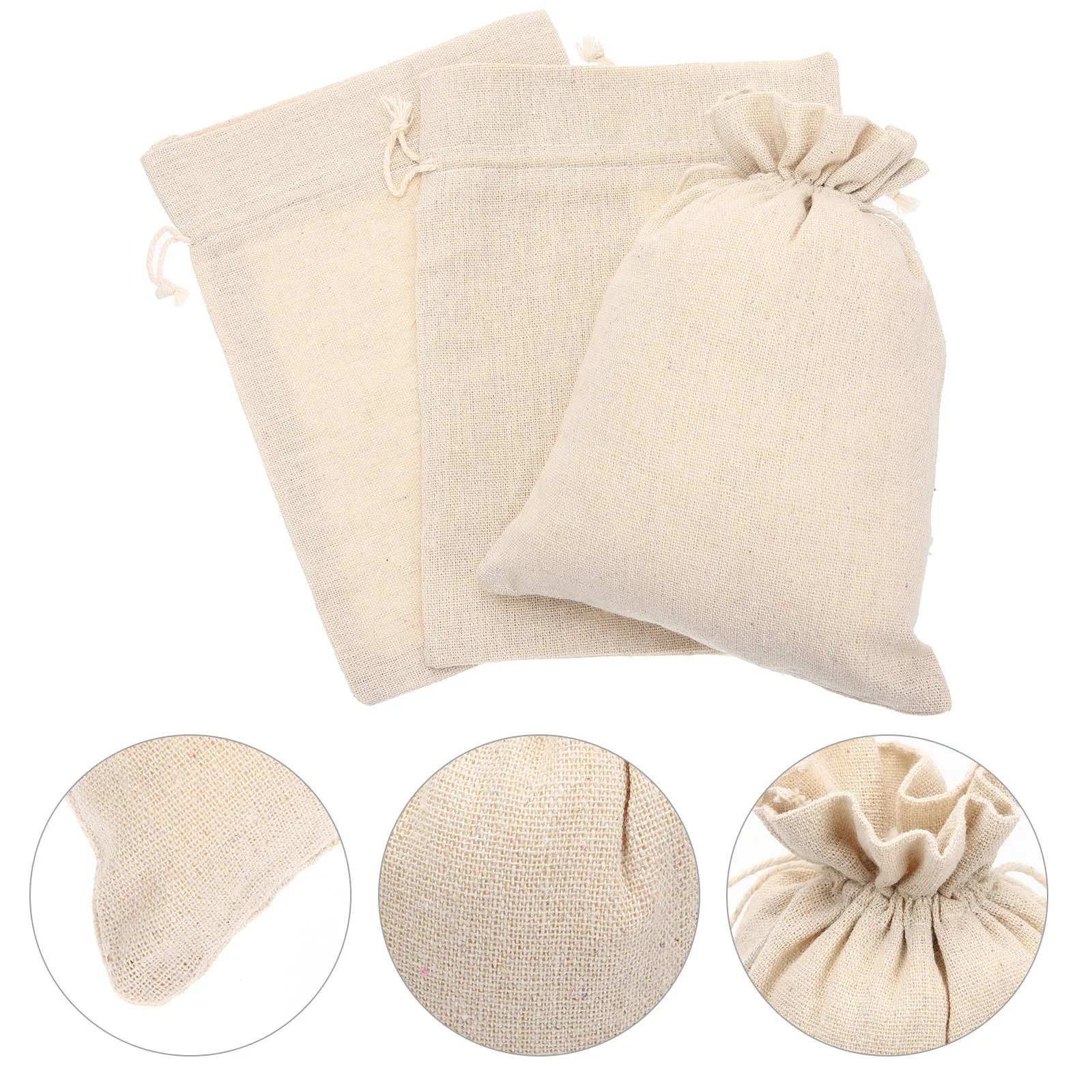 3Pcs Plain Fabric Jewelry Storage Drawstring Pouch Easy Open Close Tight Seal Portable for Cosmetics Handkerchiefs Batteries