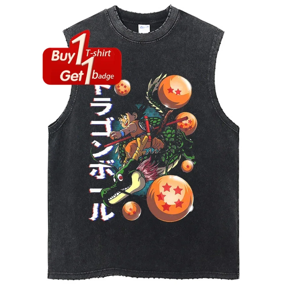 لعبة دراغون بول ملابس الصالة الرياضية رجل قميص بدون أكمام أنيمي الصيف Y2k فضفاض خمر غسلها تانك القمم الشارع الشهير الجرافيك Harajuku سترة