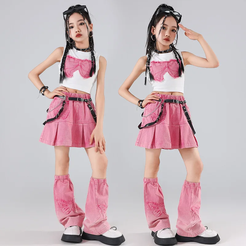 Jazz Dance Kostüm Mädchen Street Dance Performance Set Rosa Hip Hop Dance Show Outfits Kinder Kpop Catwalk Show Set