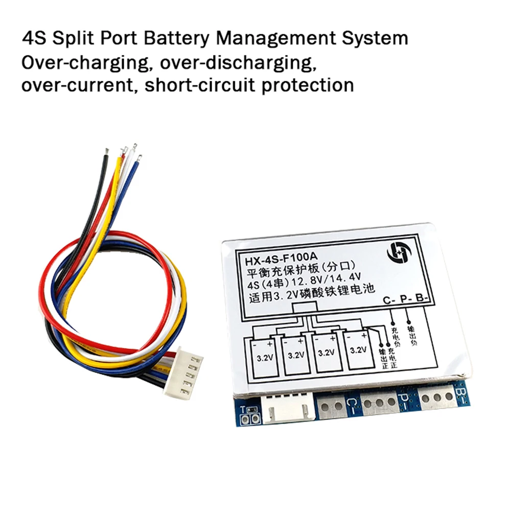 高電流バッテリー充電器Li-FePO4,放電保護ボード,分割ポートbmsアクティブイコライザーモジュール,4s,12.8v,14.4v,100a