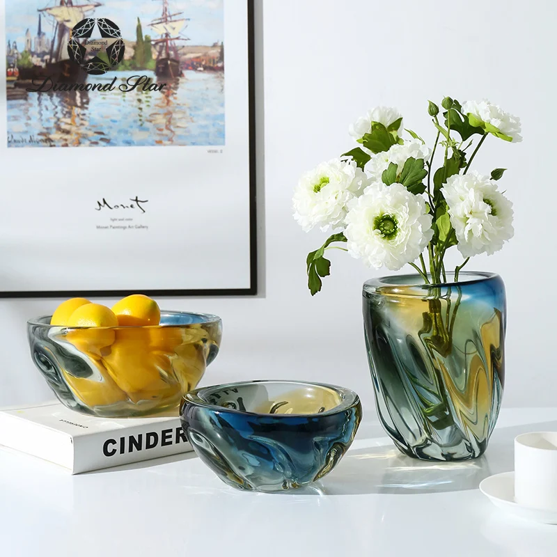 Diamond Star Europe Nordic Style Flower Vase Home Interior Accessories Decoration Colorful Murano Hand Blown Glass Vase