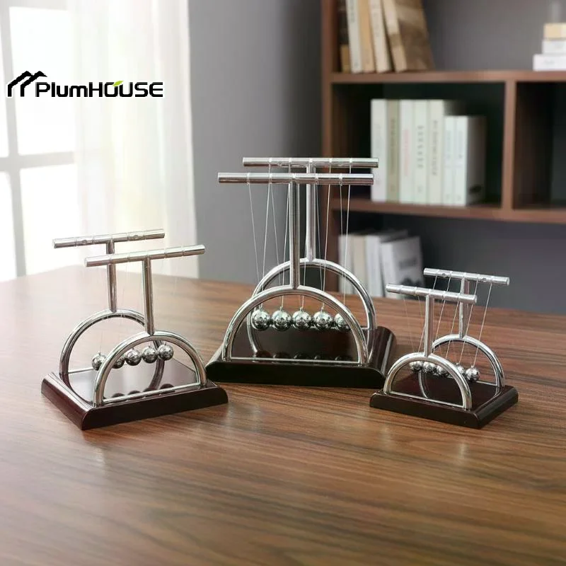 T Shape Newton Cradle Balance Pendulum Metal Swing Ball Physics Science Toy Desktop Ornament For Home Office Tabletop Decor Gif
