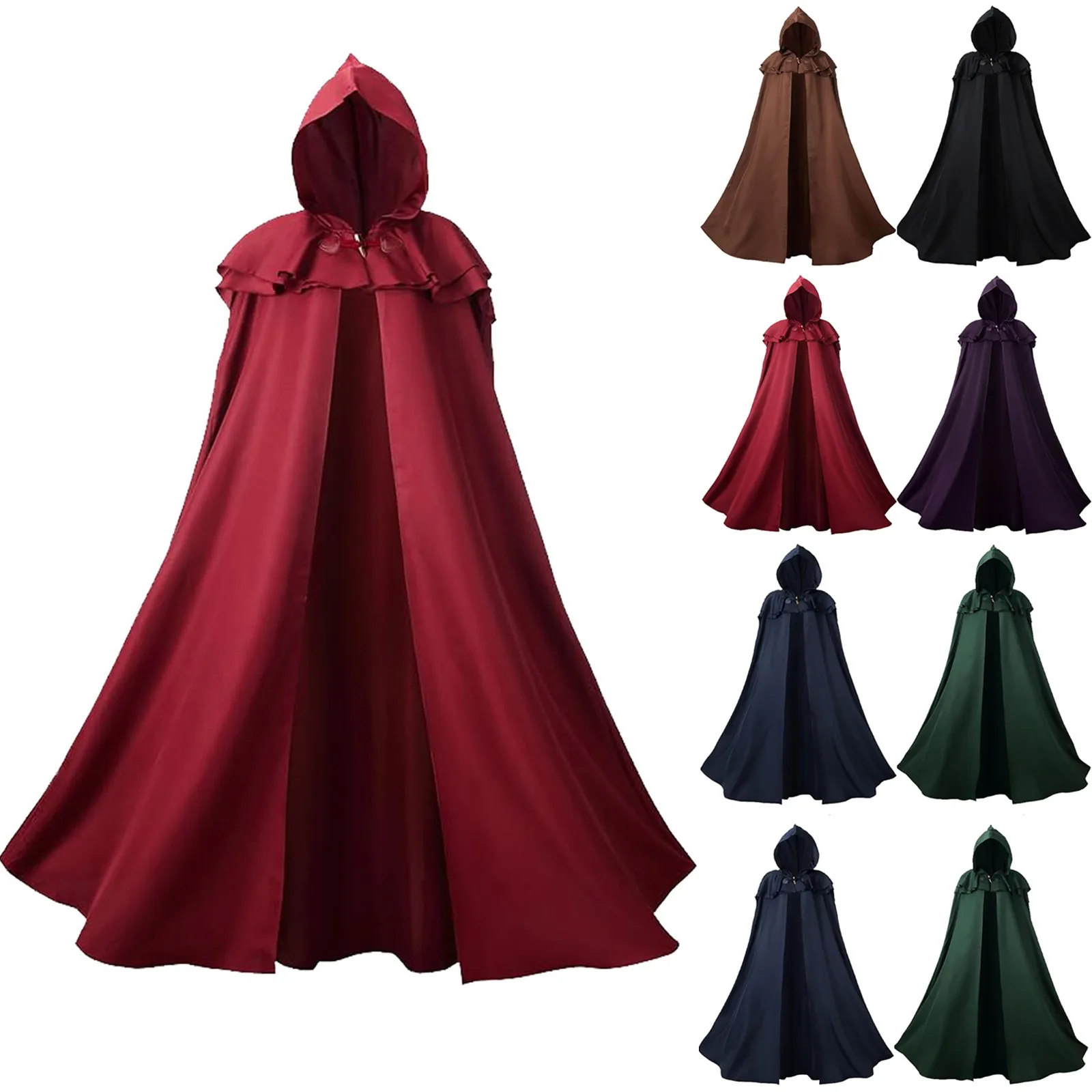 

Halloween Vampire Witch Cosplay Costume Green Red Robe Cape Costume Medieval Black Hooded Cloak Adult Unisex Brown Cloak 코스프레