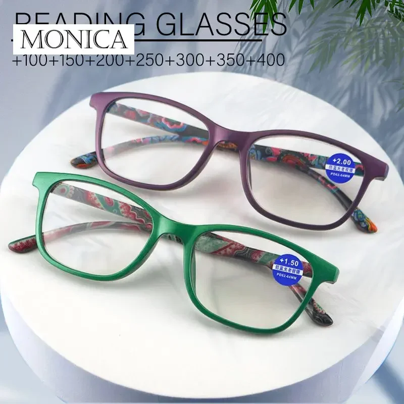 Fashion Women Reading Glasses Flower Print Resin Read Eyeglasses Magnifying Presbyopic Eyewear +1.0~+4.0 Reading Glasses Women