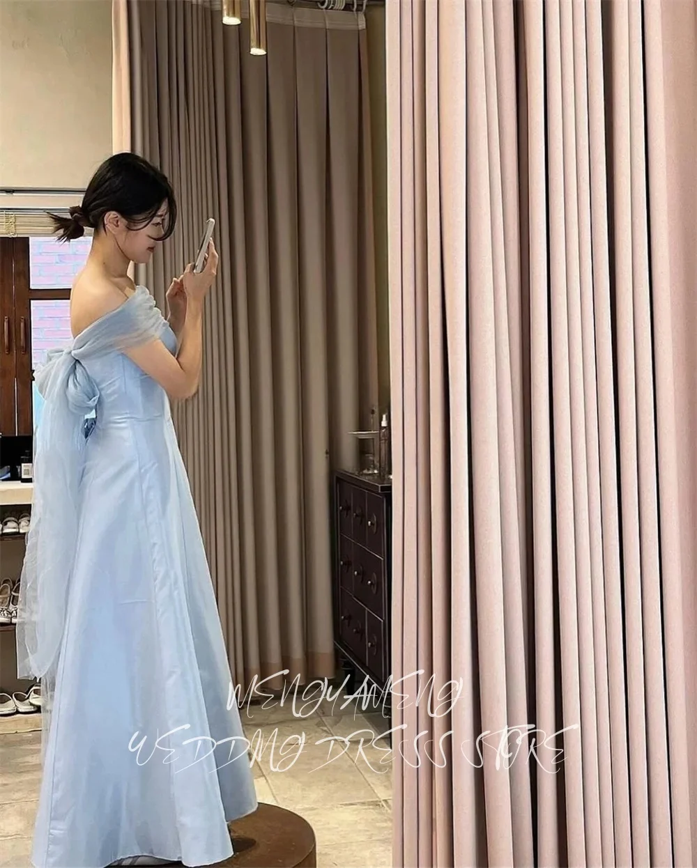 

ZHUISHU Simple Draped Korea Wedding Dress Photo Shoot A-line With Tulle Shawl Floor-Length Evening Gown Dress Birthday Party