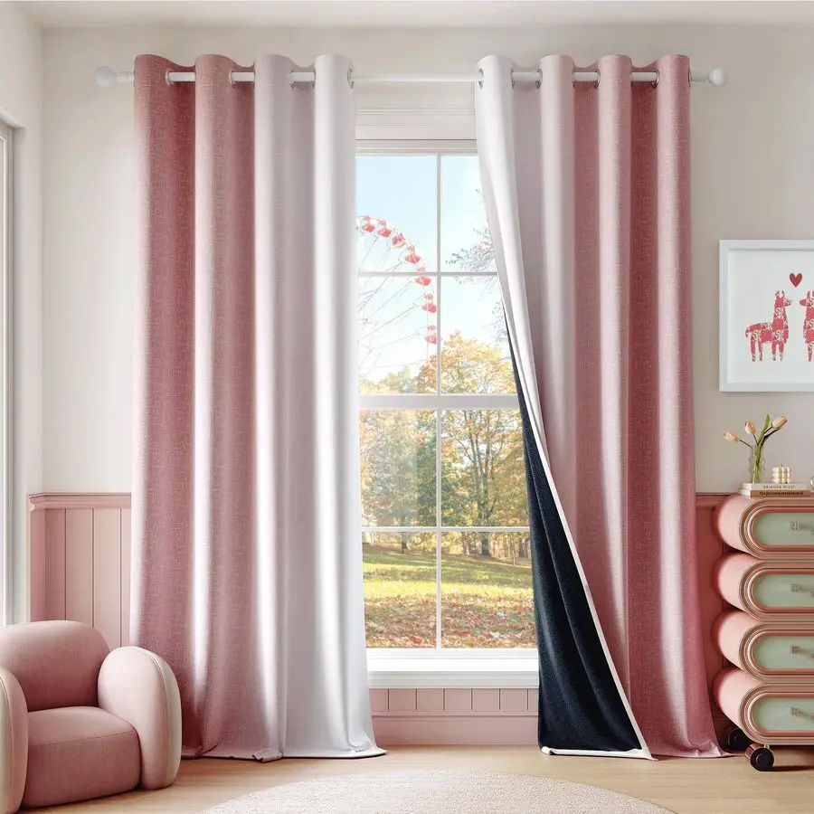 

100 Blackout Curtains 84 Inch Length 2 Panels for Bedroom Pink White Gradient Patterned Room Darkening Thermal Insulated Grommet