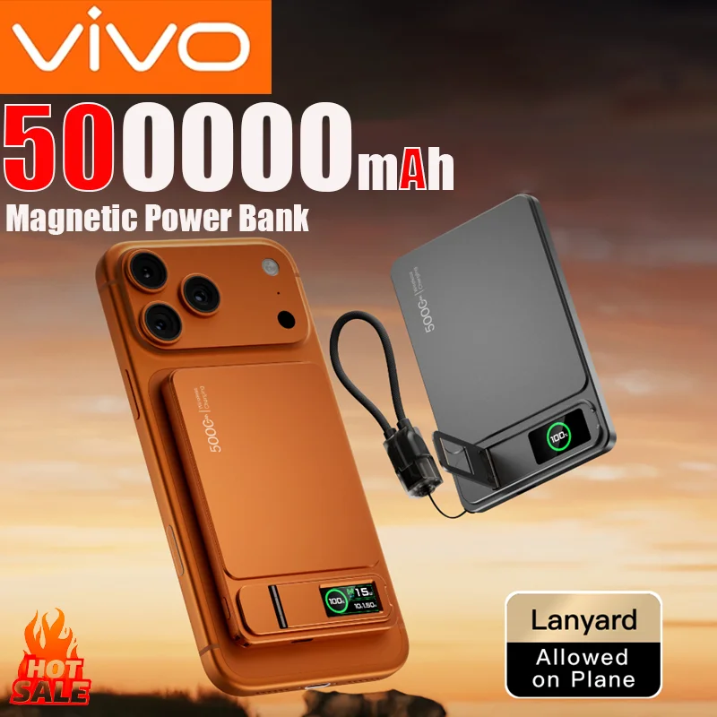 

VIVO 500000 мАч Магнитный внешний аккумулятор с беспроводной сверхбыстрой зарядкой в реальном емкости Внешний аккумулятор Powerbank для iPhone 17/16/15/14