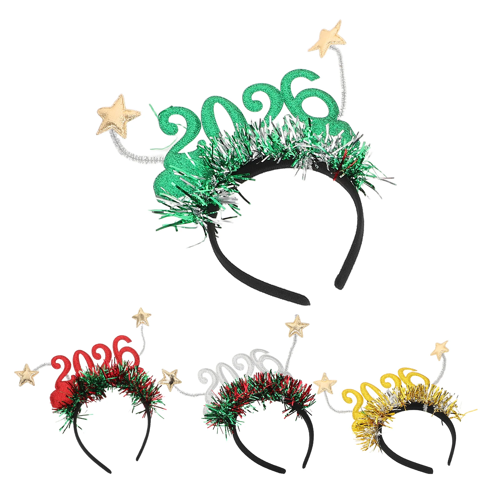 

4 Pcs New Year Headband Party Headdress Eve Hair Accessories Headpiece Headgear Years Hairbands Year's