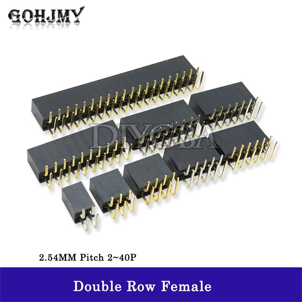 10PCS Double Row Female 2.54mm 2~40P PCB Board Right angle Pin Header socket Connector Pinheader 2* 4 6 10 20 40 Pin For Arduino