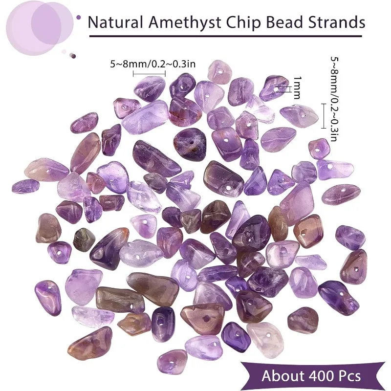 1 Box 400Pcs Amethyst Chips Beads 5-8mm Long Amethyst Crystal Chips with Holes Irregular Chips Stone Beads Gemstone