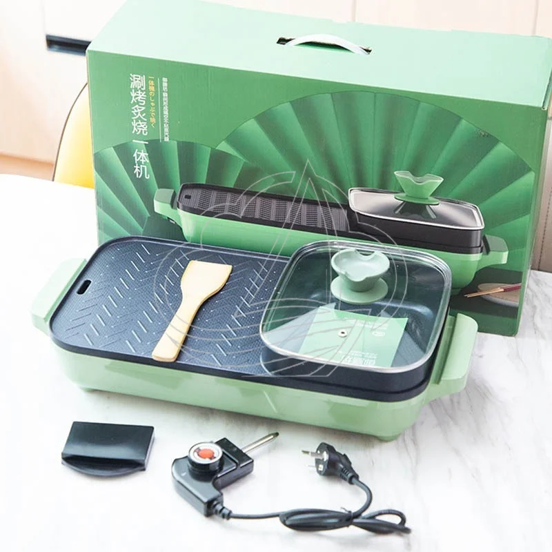 

Original Multifunction Electric Grill Hot Pot Combo Indoor BBQ Roasting Pan Non Stick Cooker for Home Kitchen Use
