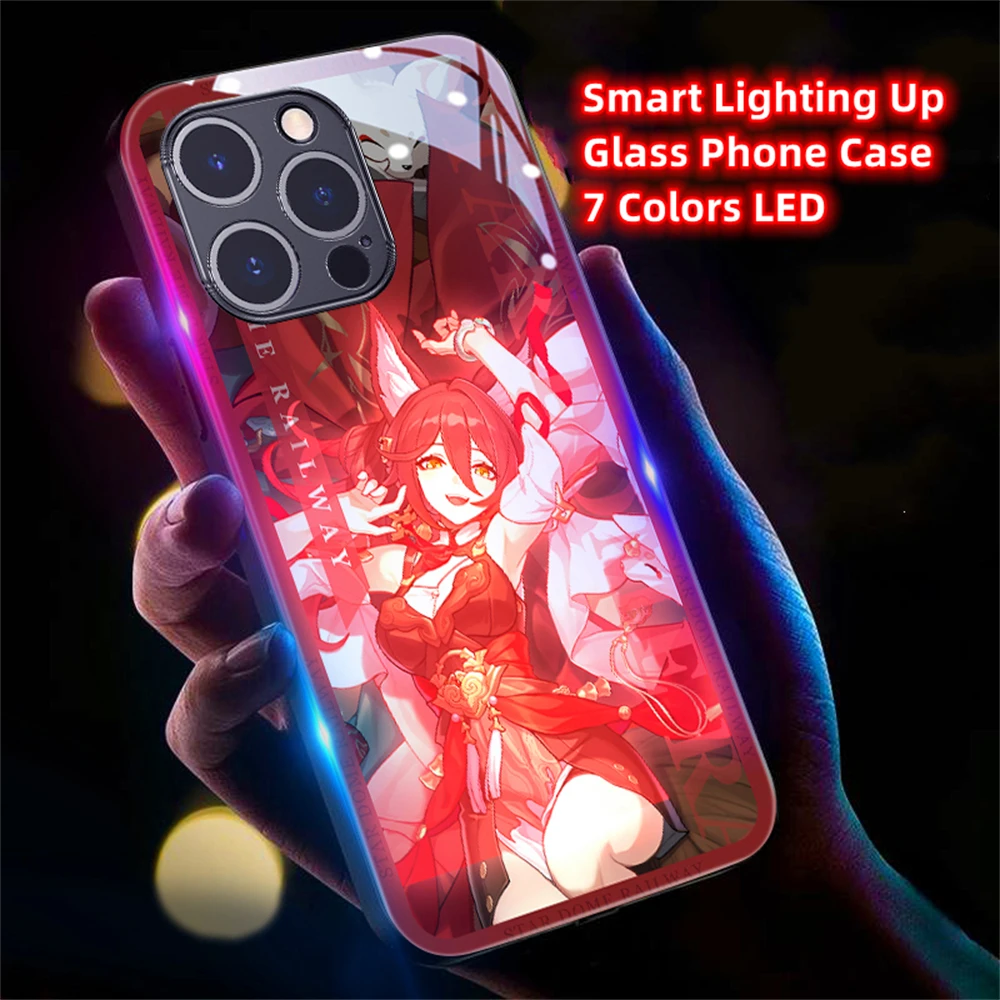 

The Star Rail Role LED Light Glow Luminous Tempered Glass Phone Case For iPhone 15 14 13 12 11 Pro Max XR XS Plus 6 7 8 SE2020