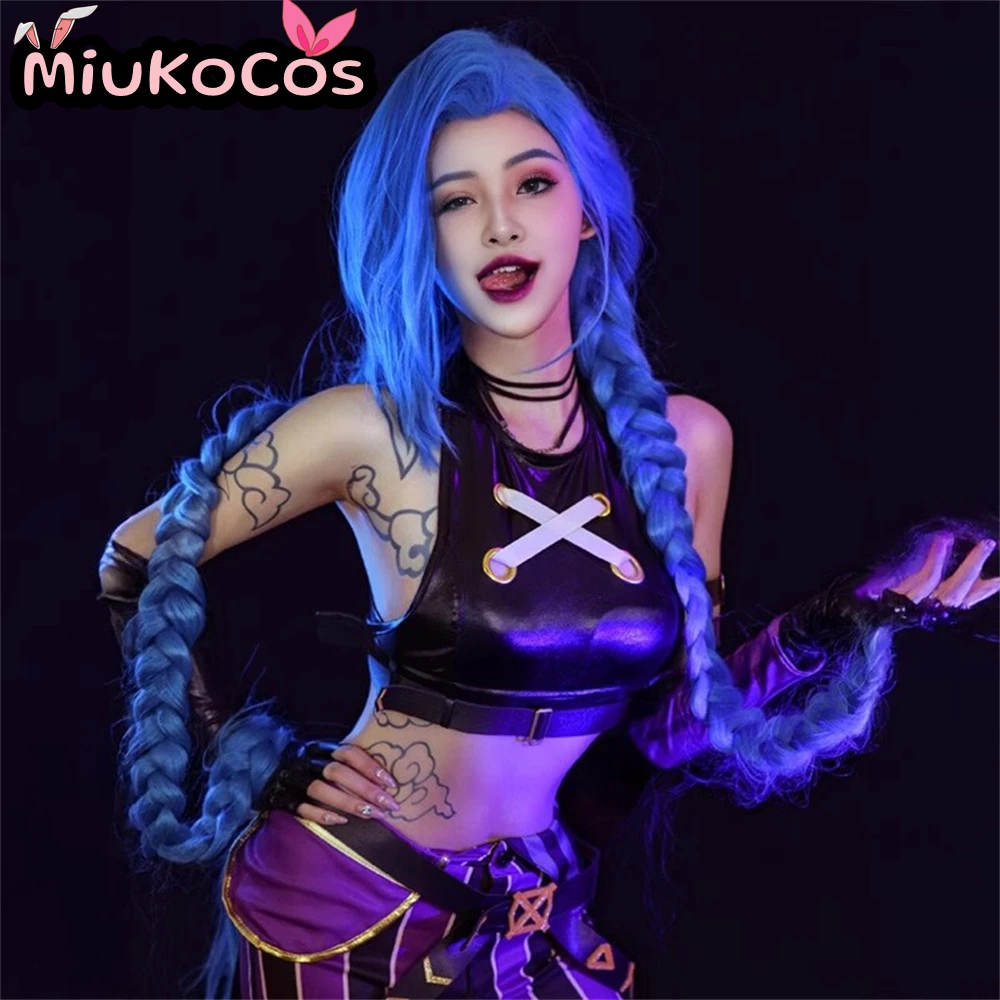 متوفر في المخزون شعر مستعار جينكس 130 سنتيمتر شعر طويل MiukoCosplay لعبة جامعة الأساطير تأثيري