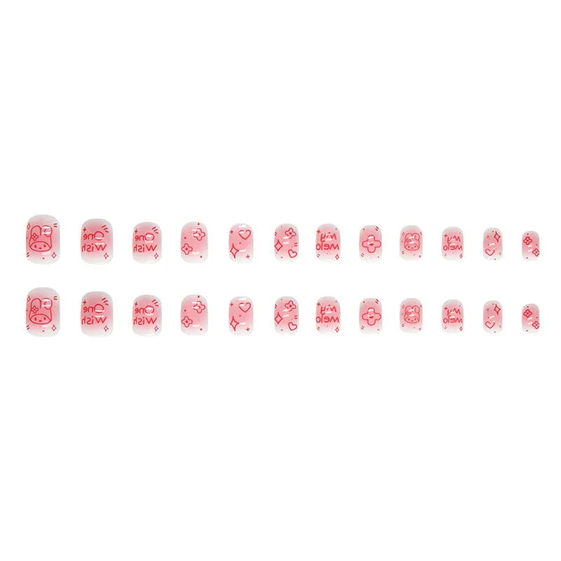 24 Stks/set Korte Ovale Cartoon Blush Press Op Nagels Schattig Engels Konijntje Kinderen Nep Nagel Verwijderbare Draagbare Nail Art