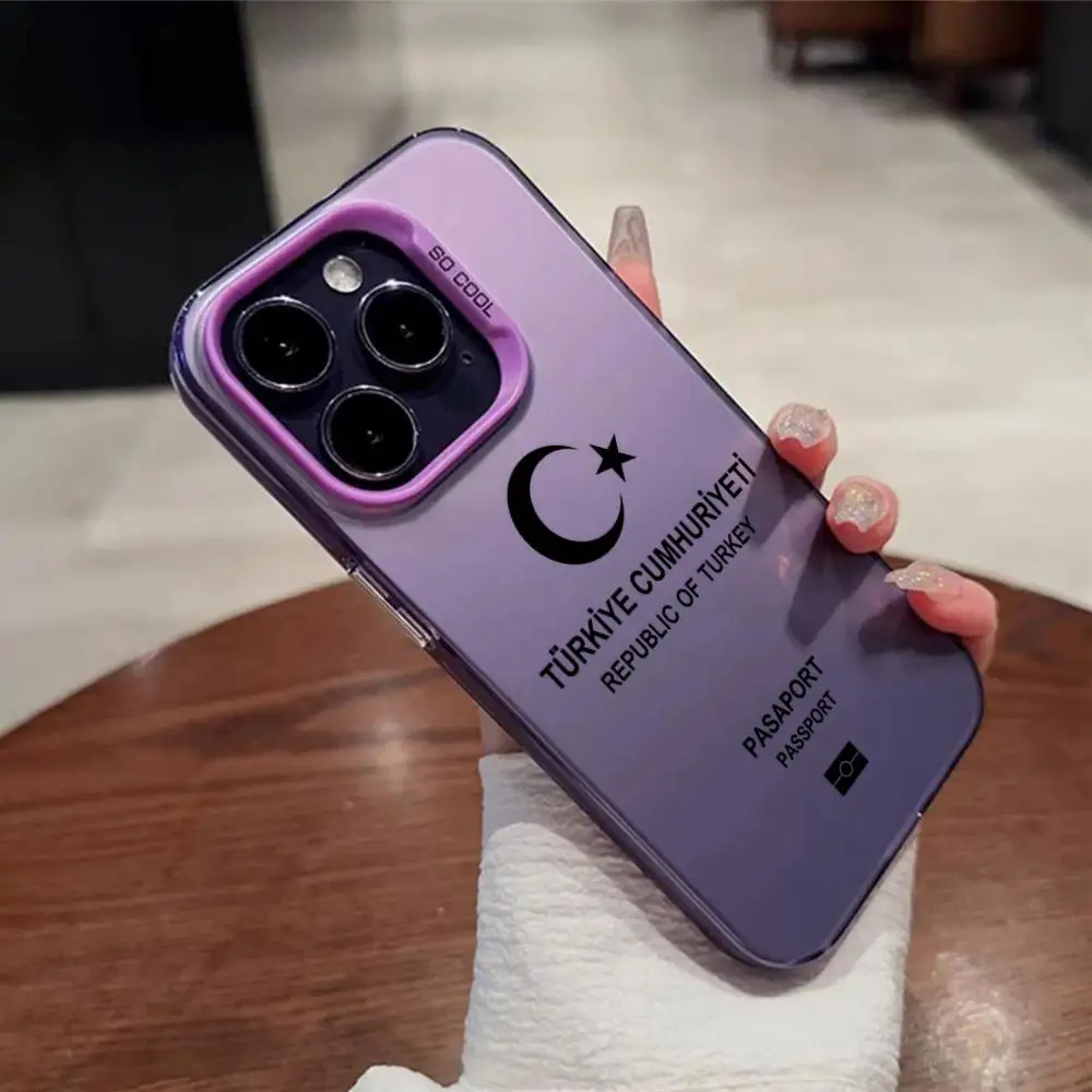 حافظة هاتف جواز السفر التركي IMD لهاتف آيفون 16 15 14 13 12 XS Pro Max Plus 11 غطاء متدرج ليزر غير لامع فاخر