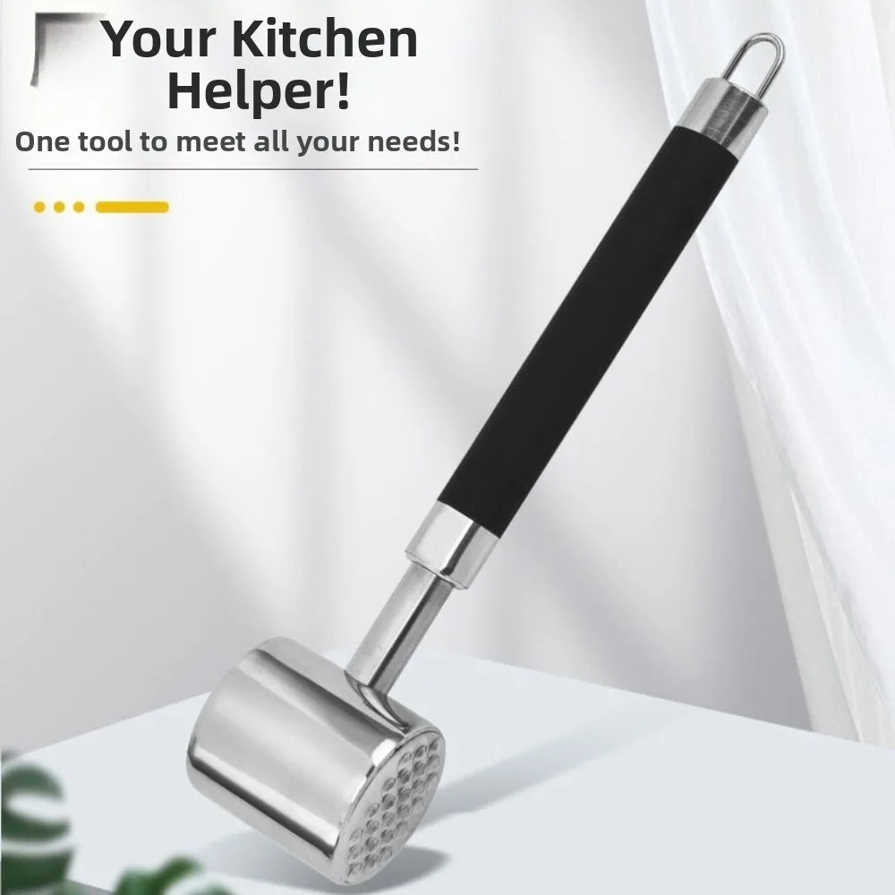 

Easy To Use Stainless Steel Meat Hammer Non-slip Double-side Loose Meat Tenderizer Heavy Duty Flat Sides Steak Mallet Household