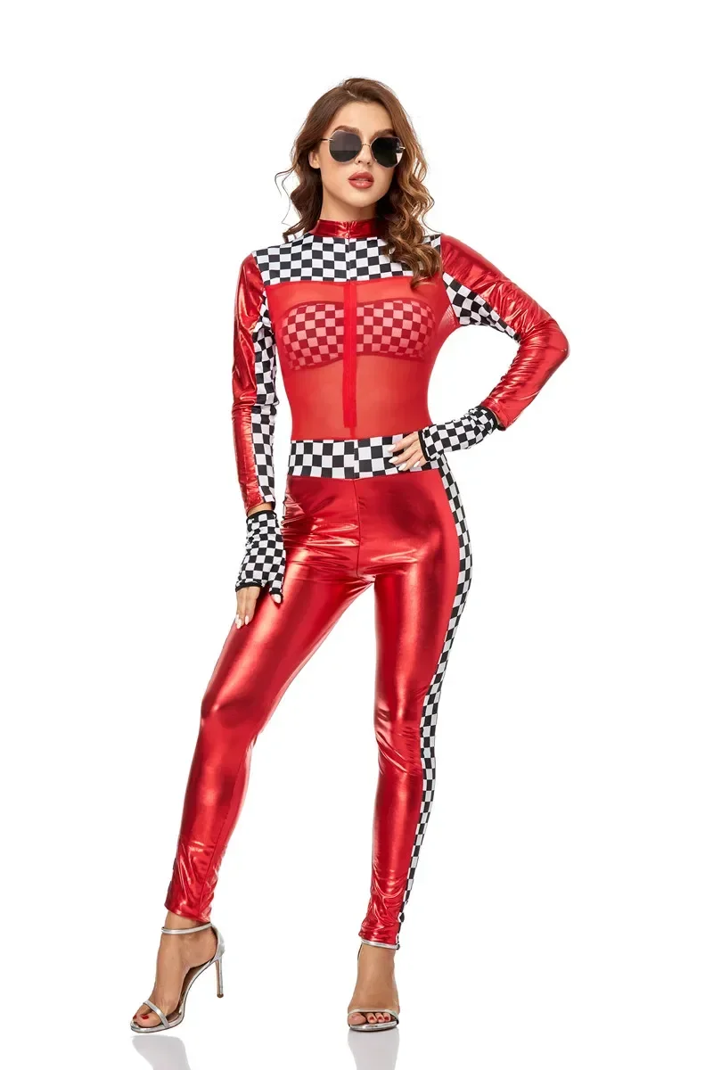 Sexy Racing Girl Cosplay Costume For Adult Women American Race Car Driver Bodysuit Jumpsuits Suit Erotic COS Stage Nightclub