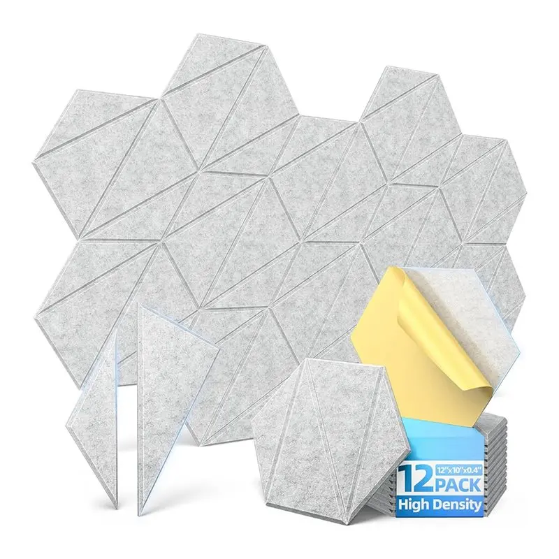 

A79E-Self-Adhesive 12 Pack Acoustic Foam Panels- Walls Installation 12" X 10" X 0.4" Sound Dampening For Home Studio Office Proo