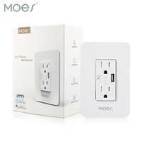 MOES Wifi Smart Wall Power Outlets Plug with 2 USB Socket Smart Life/Tuya APP Remote Control Anywhere Work Alexa Google Home