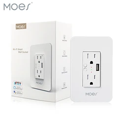 MOES Wifi Smart Wall Power Outlets Plug with 2 USB Socket Smart Life/Tuya APP Remote Control Anywhere Work Alexa Google Home