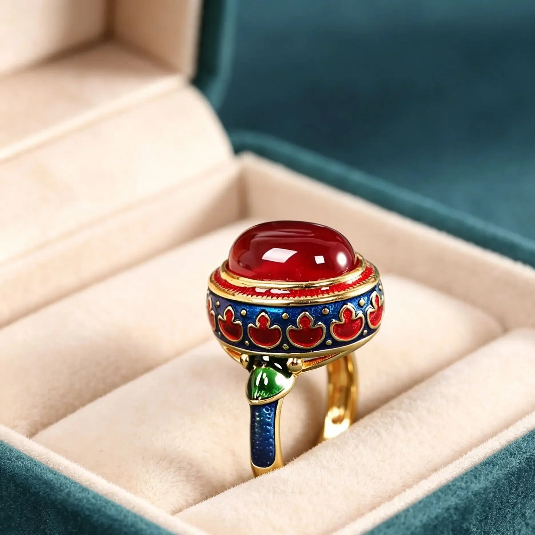 

For Women Flower Enamel National Style Light Luxury Wedding Jewelry Gift Ancient Gold Craftsmanship Natural Carnelian Rings